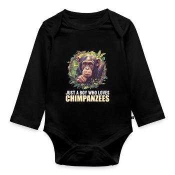 Chimpanzee Schimpansen Schimpanse - Baby Bio-Langarm-Body - Schwarz - Vorne