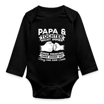 Papa et fille ne sont pas toujours d’accord cœur et fille - Body Bébé bio manches longues - noir - Devant
