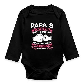 Papa et fille ne sont pas toujours d’accord cœur et fille - Body Bébé bio manches longues - noir - Devant
