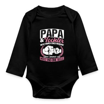 Papa et fille ne sont pas toujours d’accord cœur et fille - Body Bébé bio manches longues - noir - Devant