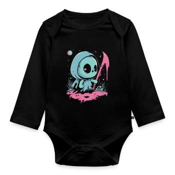 Kawaii Reaper Pastel Goth Cute Anime - Baby Bio-Langarm-Body - Schwarz - Vorne