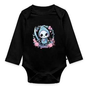 Kawaii Reaper Pastel Goth Cute Anime - Baby Bio-Langarm-Body - Schwarz - Vorne