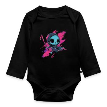 Kawaii Reaper Pastel Goth Cute Anime - Baby Bio-Langarm-Body - Schwarz - Vorne