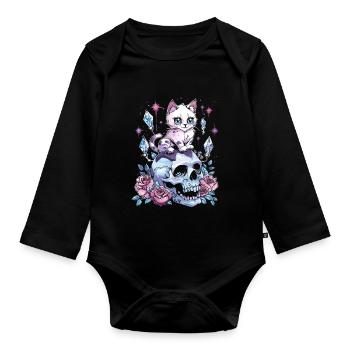 Kawaii Cat Pastel Goth Cute Anime - Organic Longsleeve Baby Bodysuit - black - Front