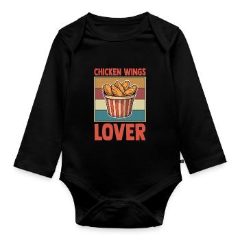 Chicken Wings Lover Retro Hühnerflügel Bucket - Baby Bio-Langarm-Body - Schwarz - Vorne