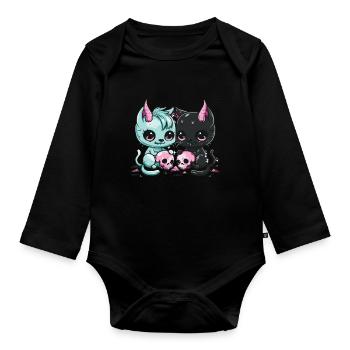 Kawaii Cat Pastel Goth Devilish - Organic Longsleeve Baby Bodysuit - black - Front