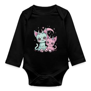 Kawaii Cat Pastel Goth Devilish - Organic Longsleeve Baby Bodysuit - black - Front