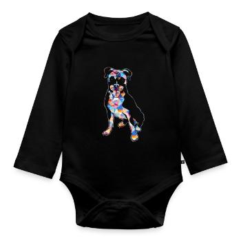Boxer Dog Geometric - Organic Longsleeve Baby Bodysuit - black - Front