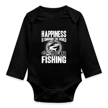 Happiness Is Fishing - Organic Longsleeve Baby Bodysuit - black - Front
