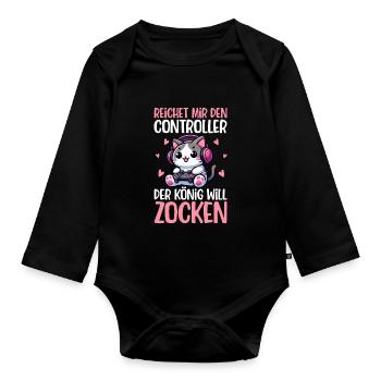 Il me tend la manette que le roi veut jouer - Body Bébé bio manches longues - noir - Devant
