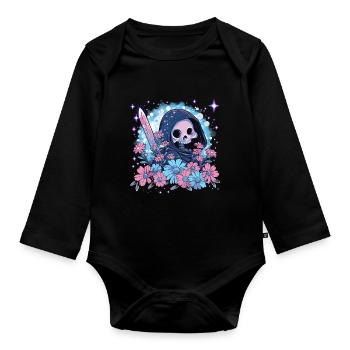 Kawaii Reaper Pastel Goth Cute Anime - Baby Bio-Langarm-Body - Schwarz - Vorne