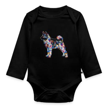 Norwegian Elkhound Geometric - Organic Longsleeve Baby Bodysuit - black - Front