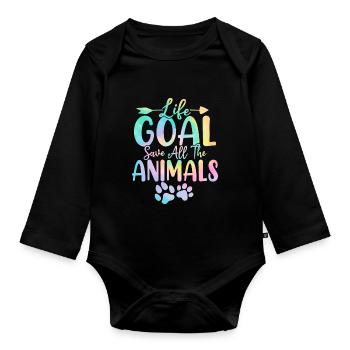 Objectif de vie Sauver tous les animaux Tie Dye Animal - Body Bébé bio manches longues - noir - Devant