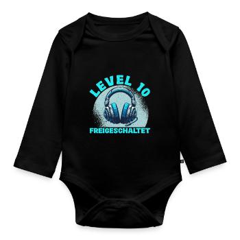 Level 10 Freigeschaltet Gaming Geburtstag PC - Baby Bio-Langarm-Body - Schwarz - Vorne