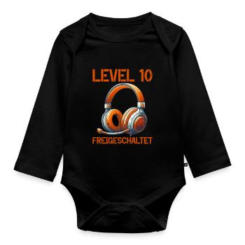 Level 10 Freigeschaltet Gaming Geburtstag PC - Baby Bio-Langarm-Body - Schwarz - Vorne