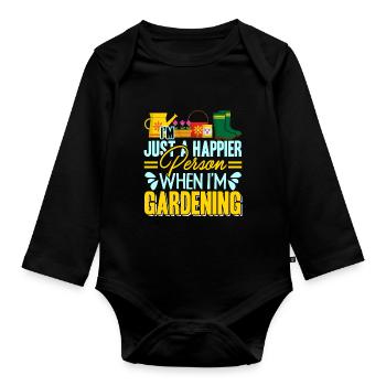 Gardening Happier When I am Gardening - Organic Longsleeve Baby Bodysuit - black - Front