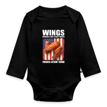 Ailes de poulet drapeau des États-Unis - léchage de doigt bon - Body Bébé bio manches longues - noir - Devant