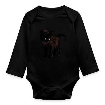 brown cat pet graphic design animal art - Baby Bio-Langarm-Body - Schwarz - Vorne