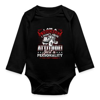 Trucker I Am A Trucker - Organic Longsleeve Baby Bodysuit - black - Front