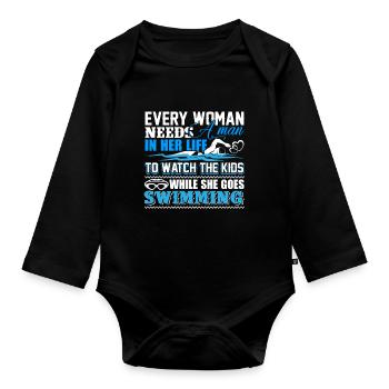 Swimming Every Woman Needs A Man In Her Life - Organic Longsleeve Baby Bodysuit - black - Front