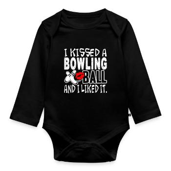 Bowling I Kissed Bowling - Organic Longsleeve Baby Bodysuit - black - Front