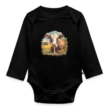 Cows Cow - Organic Longsleeve Baby Bodysuit - black - Front