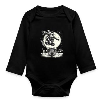 Noël Patineur Père Noël Style Streetwear - Body Bébé bio manches longues - noir - Devant