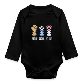 Cat Stone Paper Scissors Paw Game Funny - Organic Longsleeve Baby Bodysuit - black - Front