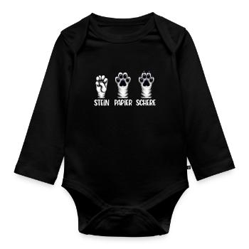 Chat Pierre Papier Ciseaux Patte Jeu Drôle - Body Bébé bio manches longues - noir - Devant