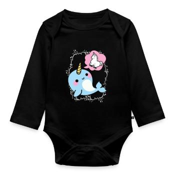 Narwhal Dreaming Of Unicorn - Organic Longsleeve Baby Bodysuit - black - Front