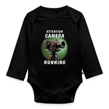 ATTENTION CAMERA RUNNING - Organic Longsleeve Baby Bodysuit - black - Front