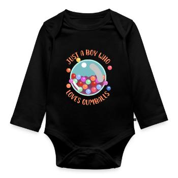 Just A Boy Who Loves Gumballs Chewing Bubblegum - Baby Bio-Langarm-Body - Schwarz - Vorne