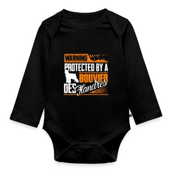Protected By Bouvier Des Flandres - Organic Longsleeve Baby Bodysuit - black - Front