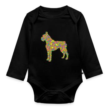 Boxer Dog Flower - Organic Longsleeve Baby Bodysuit - black - Front