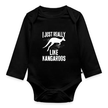 I Just Really Like Kangaroos - Funny Kangaroo - Organic Longsleeve Baby Bodysuit - black - Front