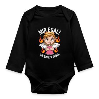 Mir Egal! Ich Bin Ein Engel Lustiges Sarkasmus - Baby Bio-Langarm-Body - Schwarz - Vorne