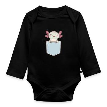 Axolotl Süßer Amphibien -Haustierliebhaber Otaku - Baby Bio-Langarm-Body - Schwarz - Vorne