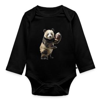 Großer Panda Fußball - Baby Bio-Langarm-Body - Schwarz - Vorne