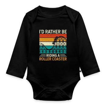 Achterbahn-Themenpark - Baby Bio-Langarm-Body - Schwarz - Vorne