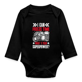 I am a photographer - Organic Longsleeve Baby Bodysuit - black - Front