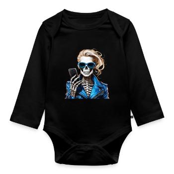 SKELETON WOMAN SMARTPHONE - Organic Longsleeve Baby Bodysuit - black - Front