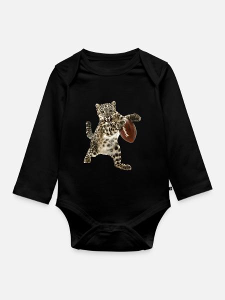 Schneeleoparden Fußball - Baby Bio-Langarm-Body - Schwarz