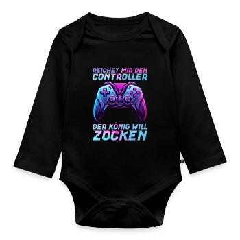 Hands me the controller the king wants to gamble - Organic Longsleeve Baby Bodysuit - black - Front