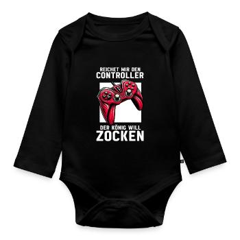 Hands me the controller the king wants to gamble - Organic Longsleeve Baby Bodysuit - black - Front