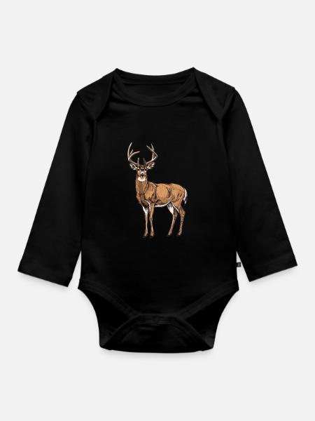 Hirsche Hirsch - Baby Bio-Langarm-Body - Schwarz