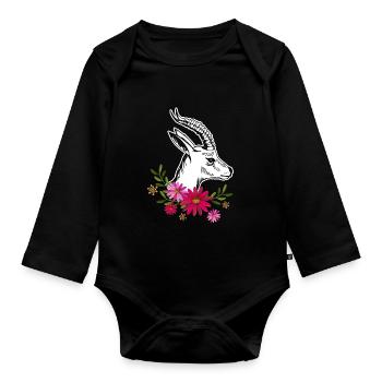 Antelope With Flowers - Organic Longsleeve Baby Bodysuit - black - Front