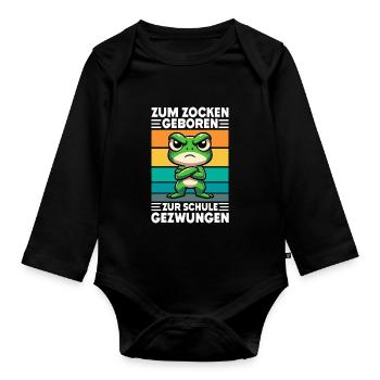 Born to gamble Forced to go to school Frog - Organic Longsleeve Baby Bodysuit - black - Front