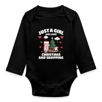 Just A Girl Who Loves Christmas and Shopping, Xmas - Organic Longsleeve Baby Bodysuit - black - Front