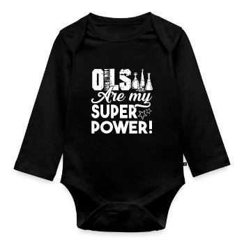Essential Oil Oils Are My Super Power - Organic Longsleeve Baby Bodysuit - black - Front