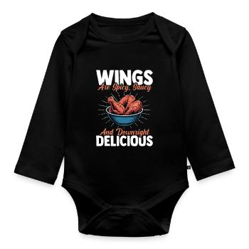 Wings Spicy Saucy Delicious Hot Chicken Wings - Baby Bio-Langarm-Body - Schwarz - Vorne